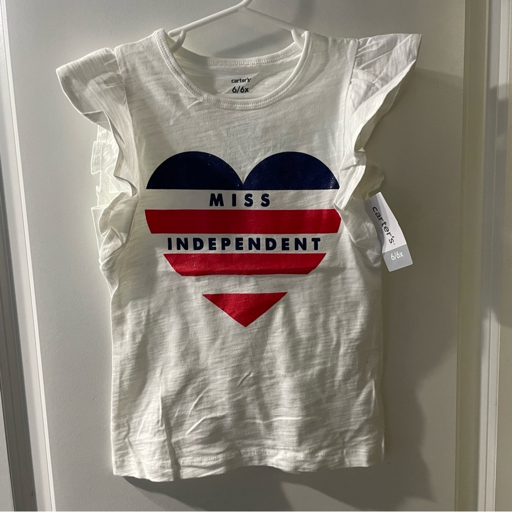 Carter's White Tee with Red and Blue Heart Design